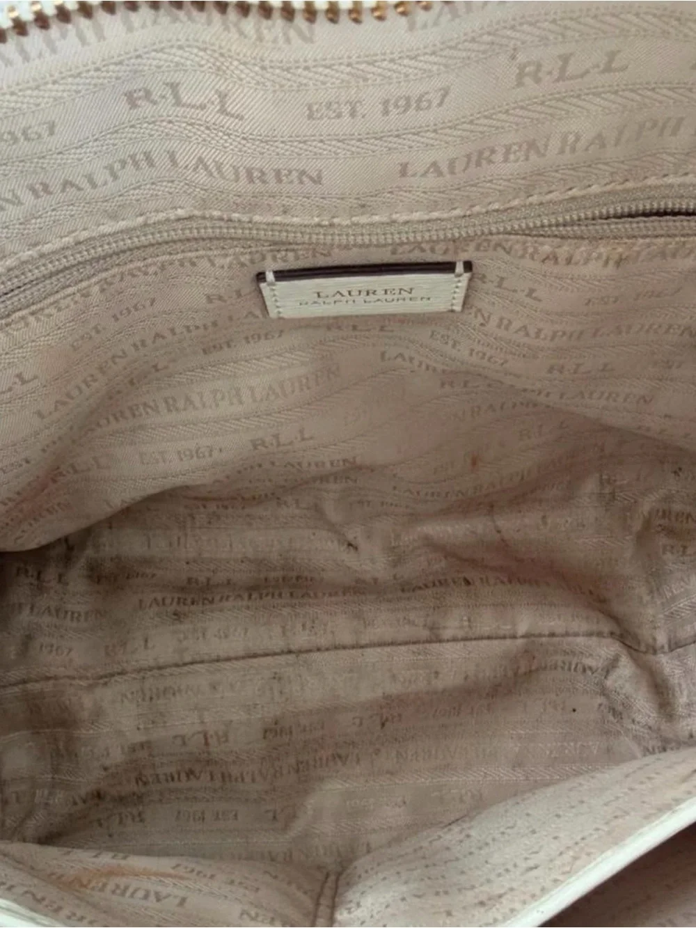 Lauren Ralph Lauren Cream Leather Tote with Gold Hardware